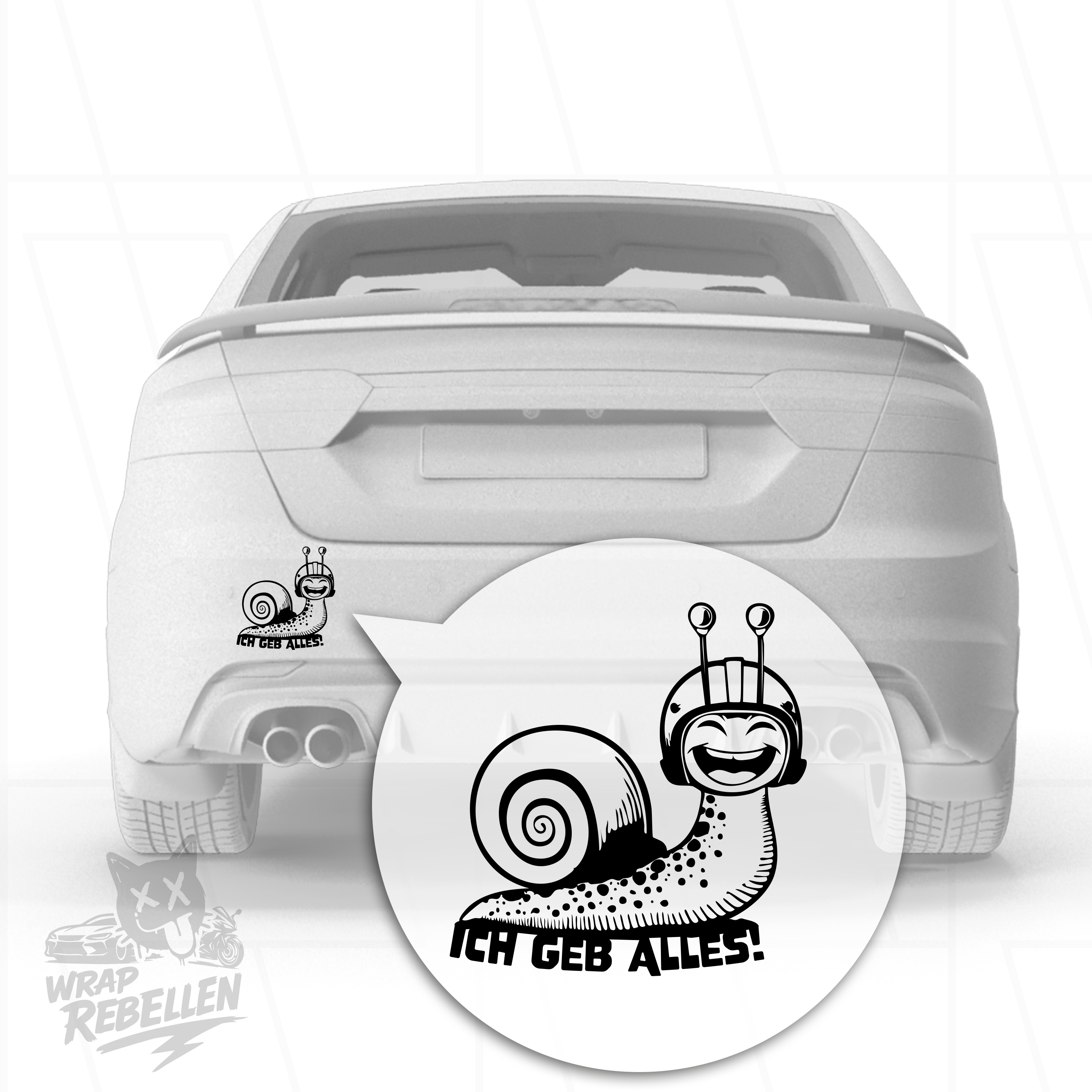 KFZ-Sticker „Ich geb alles!“ – die schnellste Schnecke der Straße